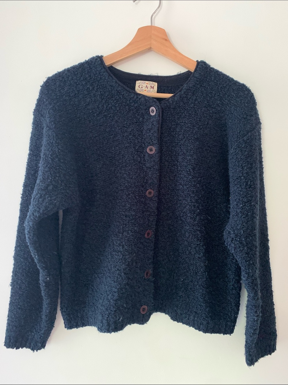 1980s Navy Blue Bouclé Button-Front cardigan